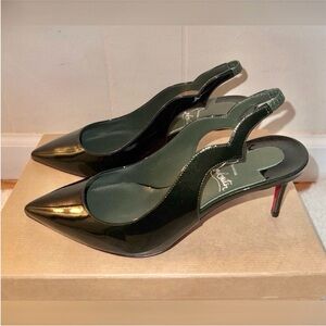 Christian Louboutin Hot Chick Slingback Pumps Dark Green Leather Size 6 US